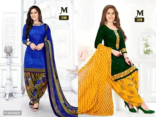 Designer Crepe Unstitched Dress Material Top With Bottom Wear And Dupatta Set For Women Pack Of 2