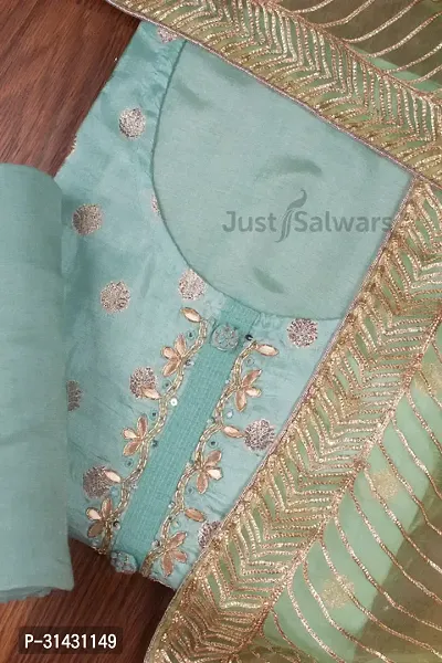 Elegant Green Cotton Embroidered Dress Material with Dupatta For Women