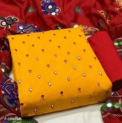 Elegant Yellow Cotton Slub  Dress Material with Dupatta For Women-thumb0