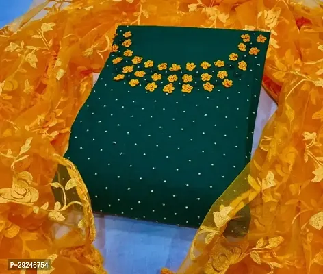 Elegant Green Cotton Slub  Dress Material with Dupatta For Women-thumb0