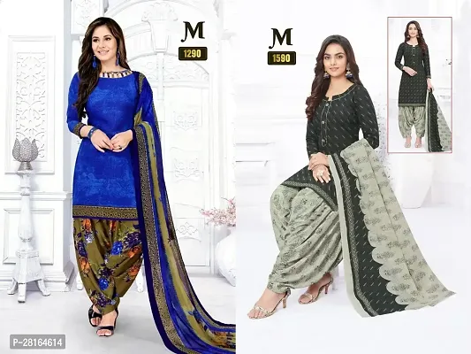 Designer Crepe Unstitched Dress Material Top With Bottom Wear And Dupatta Set For Women Pack Of 2