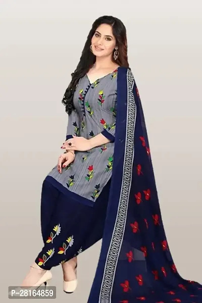 Designer Crepe Unstitched Dress Material Top With Bottom Wear And Dupatta Set For Women