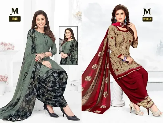 Designer Crepe Unstitched Dress Material Top With Bottom Wear And Dupatta Set For Women Pack Of 2