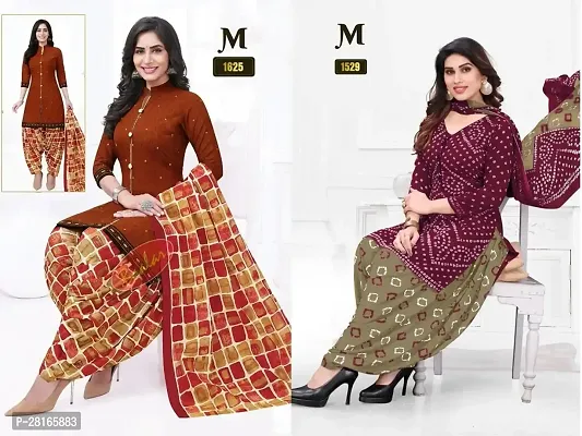 Designer Crepe Unstitched Dress Material Top With Bottom Wear And Dupatta Set For Women Pack Of 2