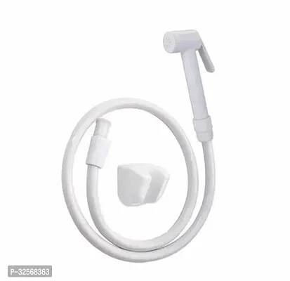 Plain White ABS Health Fauce Jet Spray for Toilet with PVC 1.0 Meter Flexible Hose Pipe and Wall BracketToilet Jet Spray Bathroom Fitting Health Faucet with HookHolder Wall Mount Installation Type White Color Set of 1