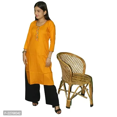 WORNE,Yellow KURTIES :Women's Rayon Solid Plain Straight Kurti(Borad Neck)