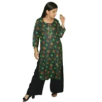 WORNE,Follower Print Dark Green Colour, Womens Stylish and Fancy Solid Plain Rayon Straight Round Neck Formal Office wear as Well as Casual wear Kurtis with 3/4th Sleeves-thumb2