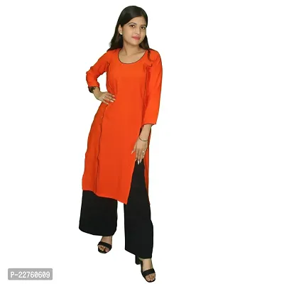 Snowlife Round Neck Colour, Womens Stylish and Fancy Solid Plain Rayon Straight Round Neck Formal Office wear as Well as Casual wear Kurtis with 3/4th Sleeves (S) Orange-thumb2