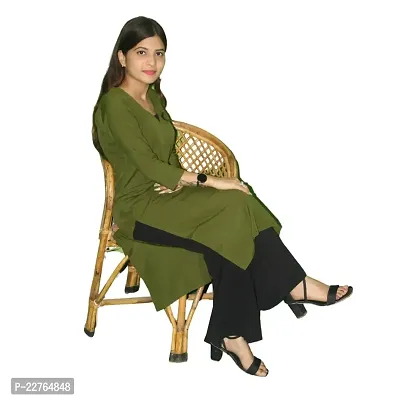 WORNE, V Neck Print Colour, Womens Stylish and Fancy Solid Plain Rayon Straight Round Neck Formal Office wear as Well as Casual wear Kurtis with 3/4th Sleeves (S, Green)-thumb3