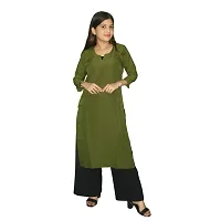WORNE, V Neck Print Colour, Womens Stylish and Fancy Solid Plain Rayon Straight Round Neck Formal Office wear as Well as Casual wear Kurtis with 3/4th Sleeves (S, Green)-thumb1