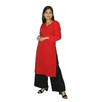WORNE, V Neck Print Colour, Womens Stylish and Fancy Solid Plain Rayon Straight Round Neck Formal Office wear as Well as Casual wear Kurtis with 3/4th Sleeves (M, RED)-thumb1