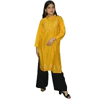 WORNE, NOMAN KURTIES, Colour, Womens Stylish and Fancy Solid Plain Rayon Straight Round Neck Formal Office wear as Well as Casual wear Kurtis with 3/4th Sleeves (S, Yellow)-thumb2