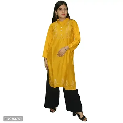 WORNE, NOMAN KURTIES, Colour, Womens Stylish and Fancy Solid Plain Rayon Straight Round Neck Formal Office wear as Well as Casual wear Kurtis with 3/4th Sleeves (S, Yellow)-thumb3