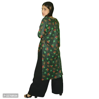 WORNE,Follower Print Dark Green Colour, Womens Stylish and Fancy Solid Plain Rayon Straight Round Neck Formal Office wear as Well as Casual wear Kurtis with 3/4th Sleeves-thumb4