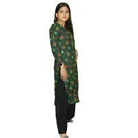 WORNE,Follower Print Dark Green Colour, Womens Stylish and Fancy Solid Plain Rayon Straight Round Neck Formal Office wear as Well as Casual wear Kurtis with 3/4th Sleeves-thumb4