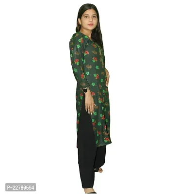 WORNE,Follower Print Dark Green Colour, Womens Stylish and Fancy Solid Plain Rayon Straight Round Neck Formal Office wear as Well as Casual wear Kurtis with 3/4th Sleeves-thumb5