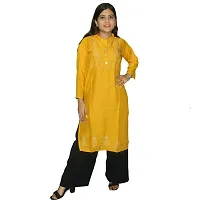 WORNE, NOMAN KURTIES, Colour, Womens Stylish and Fancy Solid Plain Rayon Straight Round Neck Formal Office wear as Well as Casual wear Kurtis with 3/4th Sleeves (S, Yellow)-thumb1