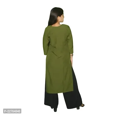 WORNE, V Neck Print Colour, Womens Stylish and Fancy Solid Plain Rayon Straight Round Neck Formal Office wear as Well as Casual wear Kurtis with 3/4th Sleeves (S, Green)-thumb5