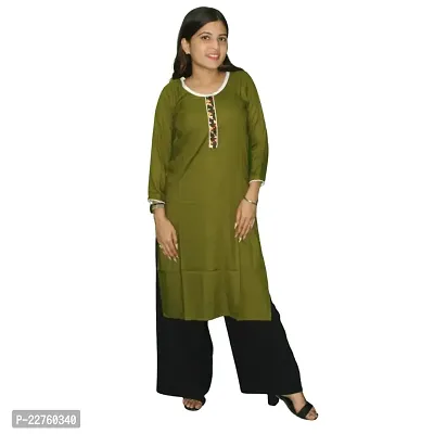 WORNE MAHENDI Colour KURTIES,Fabric Printed Round Neck Short Kurtis for Women Top Dresses Kurti for Ladies  Girls Kurtis (Broad Neck) Green