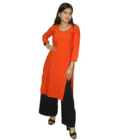 WORNE, Colour, Womens Stylish and Fancy Solid Plain Rayon Straight Round Neck Formal Office wear as Well as Casual wear Kurtis with 3/4th Sleeves