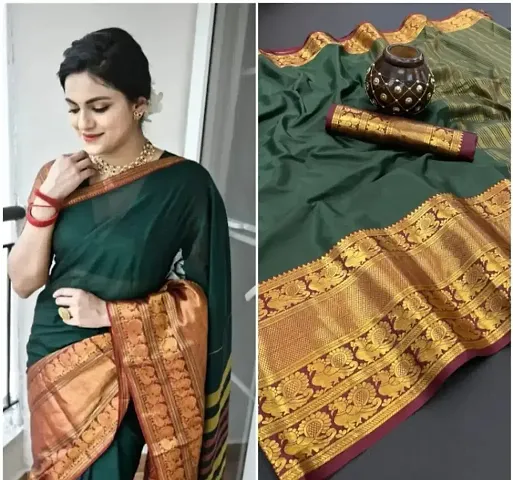 Trending Cotton Silk Saree with Blouse piece 