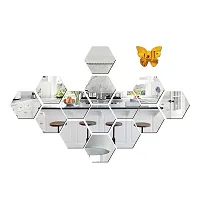 Classic 14 Hexagon Silver And 10 Butterfly Acrylic Mirror Wall Sticker|Mirror For Wall|Mirror Stickers For Wall|Wall Mirror|Flexible Mirror|3D Mirror Wall Stickers|Wall Sticker Cp-1309-thumb1