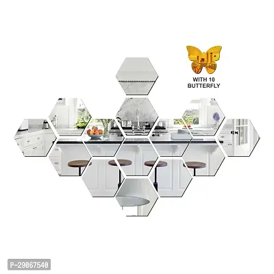 Classic 14 Hexagon Silver And 10 Butterfly Acrylic Mirror Wall Sticker|Mirror For Wall|Mirror Stickers For Wall|Wall Mirror|Flexible Mirror|3D Mirror Wall Stickers|Wall Sticker Cp-1309-thumb3