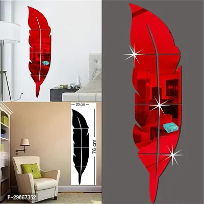 Classic Plum Feather Red-Cp632 Acrylic Mirror Wall Sticker|Mirror For Wall|Mirror Stickers For Wall|Wall Mirror|Flexible Mirror|3D Mirror Wall Stickers|Wall Sticker Cp-1158-thumb0