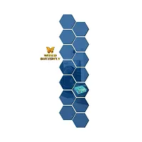 Classic 14 Hexagon Blue With 10 Butterfly Golden Acrylic Mirror Wall Sticker|Mirror For Wall|Mirror Stickers For Wall|Wall Mirror|Flexible Mirror|3D Mirror Wall Stickers|Wall Sticker Cp-230-thumb1