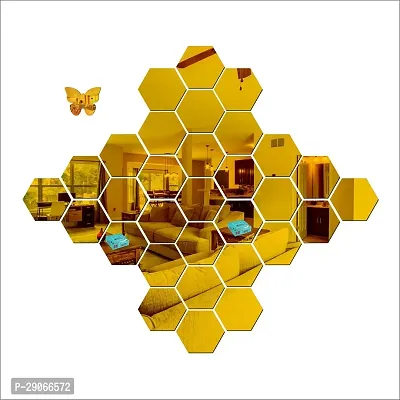 Classic 30 Hexagon 10 Butterflies Golden Acrylic Mirror Wall Sticker|Mirror For Wall|Mirror Stickers For Wall|Wall Mirror|Flexible Mirror|3D Mirror Wall Stickers|Wall Sticker Cp-497-thumb0