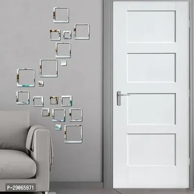 Classic 18 Square Silver Acrylic Mirror Wall Sticker|Mirror For Wall|Mirror Stickers For Wall|Wall Mirror|Flexible Mirror|3D Mirror Wall Stickers|Wall Sticker Cp-31-thumb0