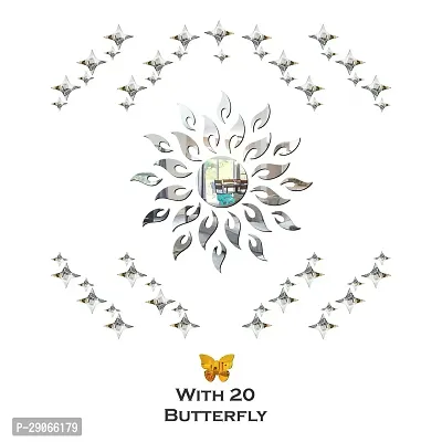 Classic Sun Flame 25 Small 25 Large Star Silver With 20 Butterfly Golden Acrylic Mirror Wall Sticker|Mirror For Wall|Mirror Stickers For Wall|Wall Mirror|Flexible Mirror|3D Mirror Wall Stickers|Wall Sticker Cp-206-thumb2