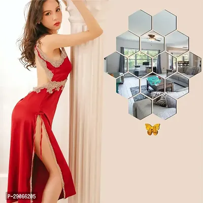 Classic 14 Hexagon Silver With 10 Butterfly Golden Acrylic Mirror Wall Sticker|Mirror For Wall|Mirror Stickers For Wall|Wall Mirror|Flexible Mirror|3D Mirror Wall Stickers|Wall Sticker Cp-227-thumb0