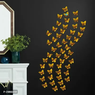 Classic 50 Butterfly Golden Acrylic Mirror Wall Sticker|Mirror For Wall|Mirror Stickers For Wall|Wall Mirror|Flexible Mirror|3D Mirror Wall Stickers|Wall Sticker Cp-407