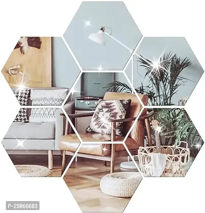 Classic 10 Hexagon Silver Acrylic Mirror Wall Sticker|Mirror For Wall|Mirror Stickers For Wall|Wall Mirror|Flexible Mirror|3D Mirror Wall Stickers|Wall Sticker Cp-522-thumb3