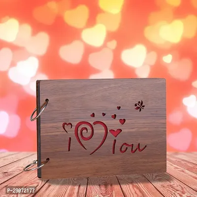 Classic Iloveyou Wooden Photo Album Scrap Book With 10 Butterfly 3D Acrylic Sticker 40 Pages Plus 2 Glitter Golden Paper Sheets-thumb0