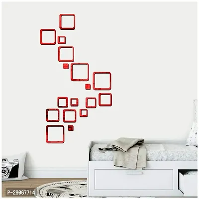 Classic 18 Square Red Acrylic Mirror Wall Sticker|Mirror For Wall|Mirror Stickers For Wall|Wall Mirror|Flexible Mirror|3D Mirror Wall Stickers|Wall Sticker Cp-1466