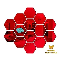 Classic 14 Hexagon Red With 10 Butterfly Golden Acrylic Mirror Wall Sticker|Mirror For Wall|Mirror Stickers For Wall|Wall Mirror|Flexible Mirror|3D Mirror Wall Stickers|Wall Sticker Cp-237-thumb1