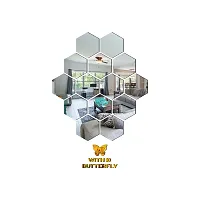 Classic 14 Hexagon Silver With 10 Butterfly Golden Acrylic Mirror Wall Sticker|Mirror For Wall|Mirror Stickers For Wall|Wall Mirror|Flexible Mirror|3D Mirror Wall Stickers|Wall Sticker Cp-227-thumb1