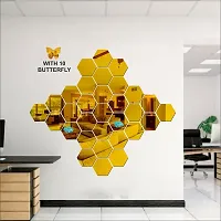 Classic 30 Hexagon 10 Butterflies Golden Acrylic Mirror Wall Sticker|Mirror For Wall|Mirror Stickers For Wall|Wall Mirror|Flexible Mirror|3D Mirror Wall Stickers|Wall Sticker Cp-497-thumb1