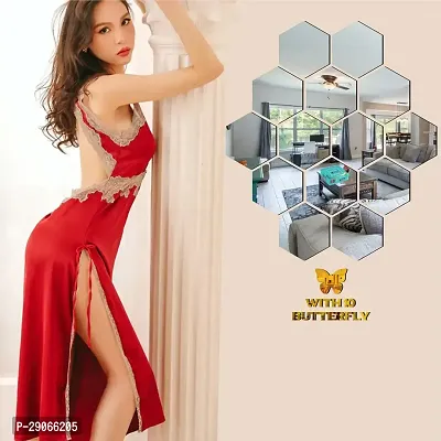 Classic 14 Hexagon Silver With 10 Butterfly Golden Acrylic Mirror Wall Sticker|Mirror For Wall|Mirror Stickers For Wall|Wall Mirror|Flexible Mirror|3D Mirror Wall Stickers|Wall Sticker Cp-227-thumb3