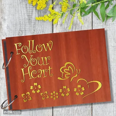 Classic Follow Your Heart Artworks Wooden Photo Album Scrap Book With 10 Butterfly 3D Acrylic Sticker 40 Pages Plus 2 Glitter Golden Paper Sheets-thumb2