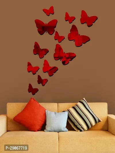 Classic 12 Butterfly Red (3 Size) Acrylic Mirror Wall Sticker|Mirror For Wall|Mirror Stickers For Wall|Wall Mirror|Flexible Mirror|3D Mirror Wall Stickers|Wall Sticker Cp-1471