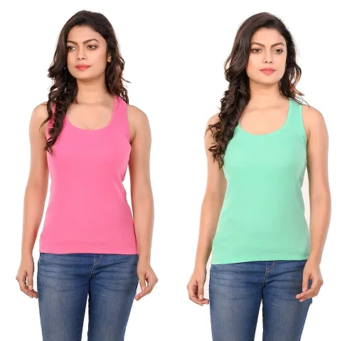 STYLEAONE Casual Sleeveless Solid Women Light Tank Top (Pack of 2)