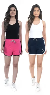 STYLEAONE Self Design Women's Night Shorts, Gym Shorts, Cycling Shorts, Running Shorts, Sports Shorts, Yoga Shorts (Pack of 2) (L, Pink  Dark Blue)-thumb3