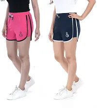 STYLEAONE Self Design Women's Night Shorts, Gym Shorts, Cycling Shorts, Running Shorts, Sports Shorts, Yoga Shorts (Pack of 2) (L, Pink  Dark Blue)-thumb2