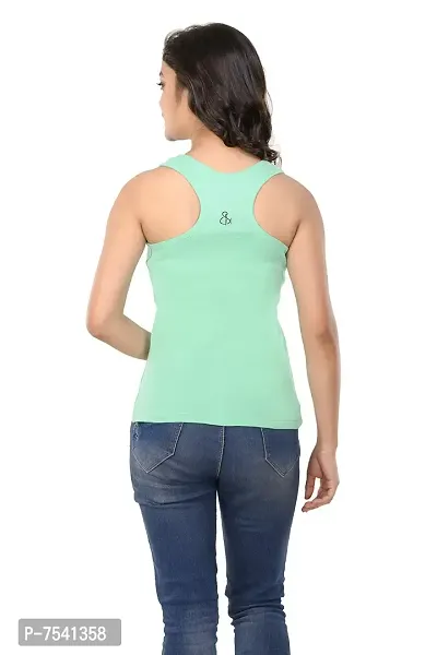 STYLEAONE Casual Sleeveless Solid Women Light Green Tank Top-thumb3