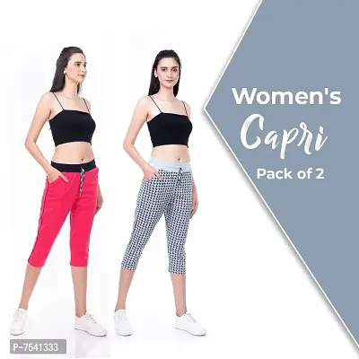 StyleAOne Women Cotton Grey  Pink Capri (Medium)-thumb2