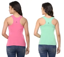 STYLEAONE Casual Sleeveless Solid Women Pink  Light Green Tank Top (Pack of 2)-thumb2