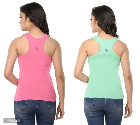 STYLEAONE Casual Sleeveless Solid Women Pink  Light Green Tank Top (Pack of 2)-thumb3